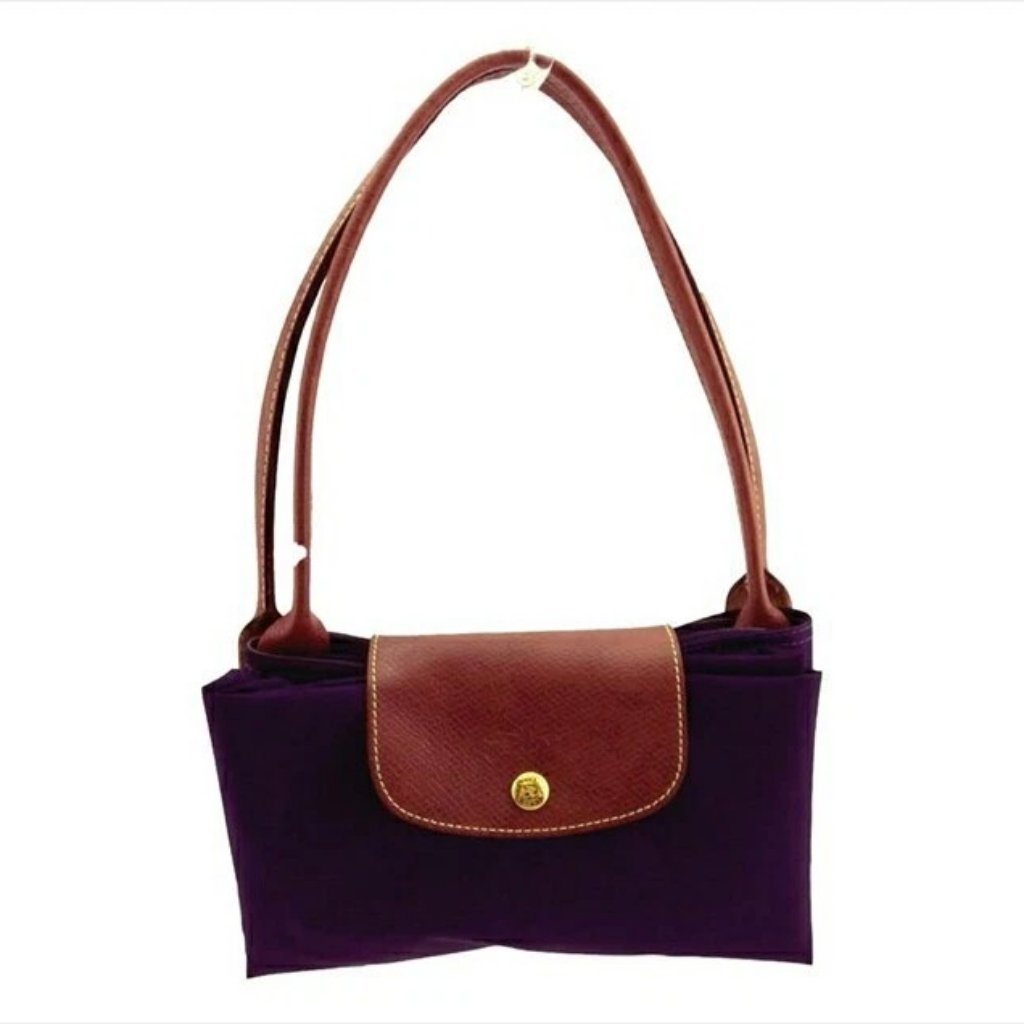 Longchamp Tote Bag Purple Brown Gold Women Authentic Secondhand